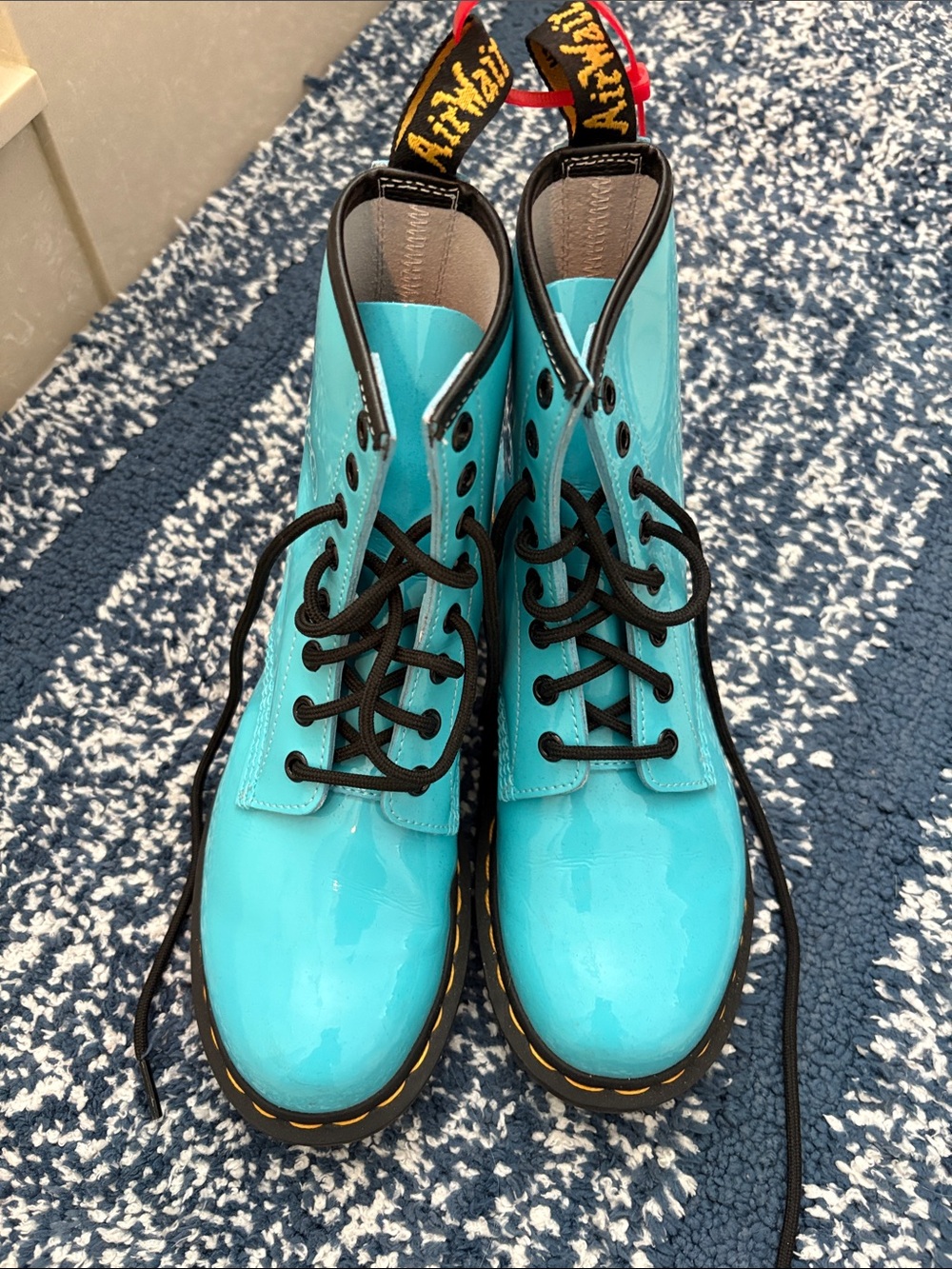 Dr. Martens Turquoise Patent 8-Eye Lace-Up Boots